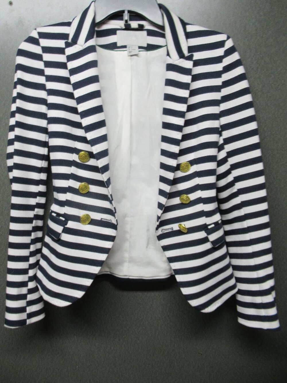 Navy Blue and White Stripe Nautical Style Blazer - Picture 6 of 7